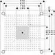 Designschema für eine Duscharmatur mit drei Strahlarten und integrierter Beleuchtung. Zeichnung zeigt Bohrlöcher und Maße. AXOR steht für Qualität und modernes Design in der Dusche.